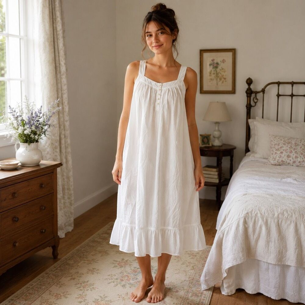 Nordstrom Cotton Shirting Nightgown in White Size S